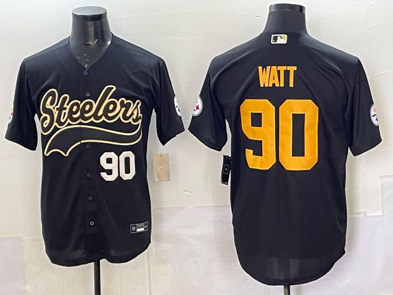Men 2025 Nike Pittsburgh Steelers #90 Watt Black Joint Name  Limited NFL Jersey style 046->pittsburgh steelers->NFL Jersey